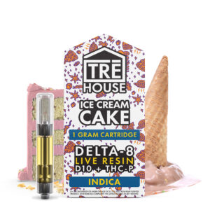 TreHouse Live Resin Delta 8 Cartridge + D10 + THC-P – Ice Cream Cake – Indica 1g