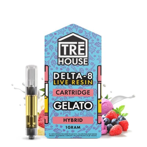 TreHouse Live Resin Delta 8 Cartridge – Gelato – Hybrid 1g