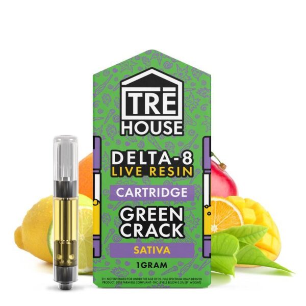 TreHouse Live Resin Delta 8 Cartridge – Green Crack – Sativa 1g